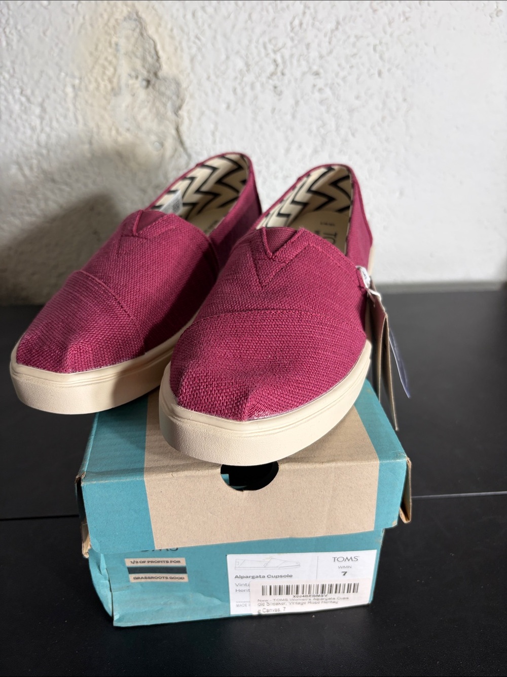 toms alpargata cupsole vintage rose heritage canvas size 7